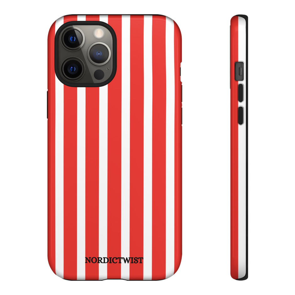 Striped Tough Phone Case - Durable Protection with Stylish Red & White Design