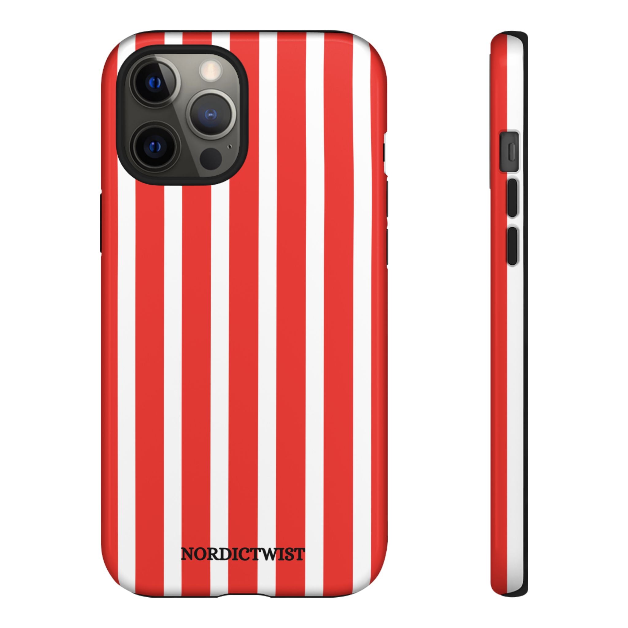 Striped Tough Phone Case - Durable Protection with Stylish Red & White Design