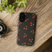 Cherry Pattern Tough Phone Case — Black Retro Cherry iPhone Cover