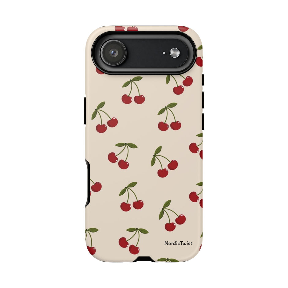 Cherry Pattern Tough Phone Case — Retro Red Cherries on Cream