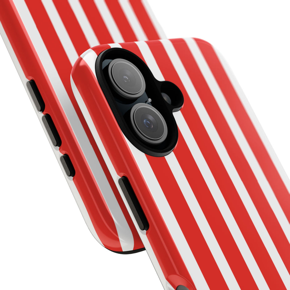Striped Tough Phone Case - Durable Protection with Stylish Red & White Design