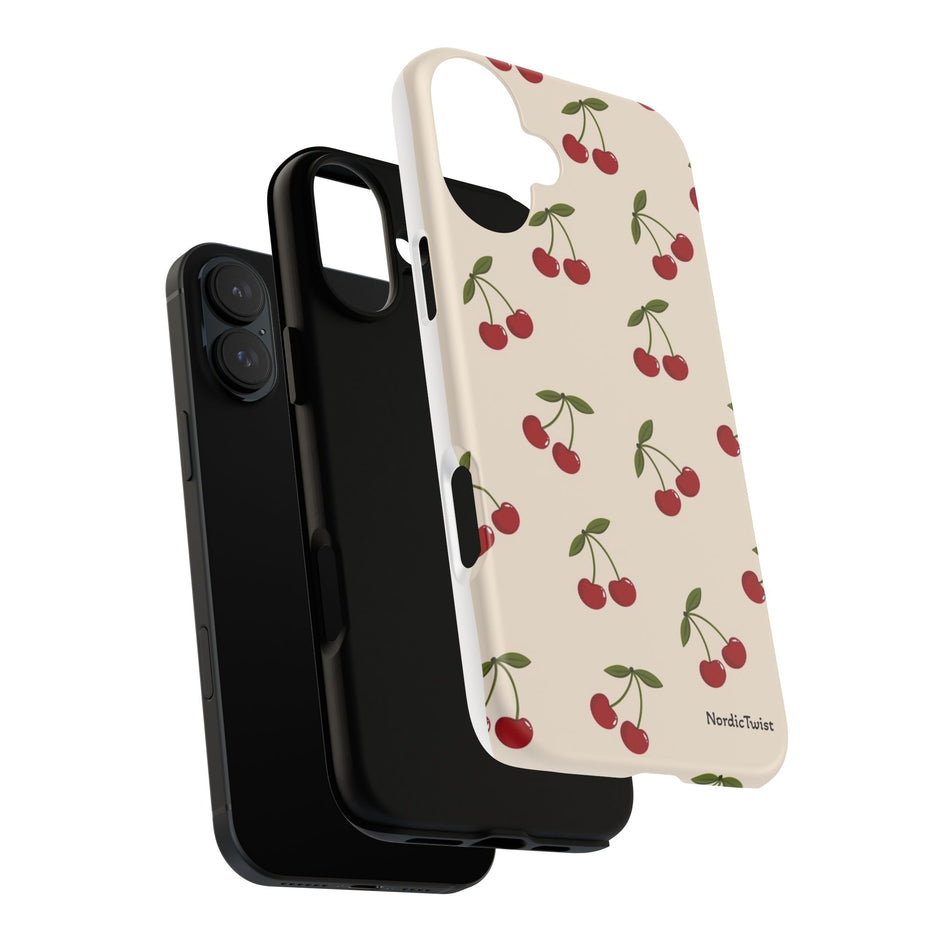 Cherry Pattern Tough Phone Case — Retro Red Cherries on Cream