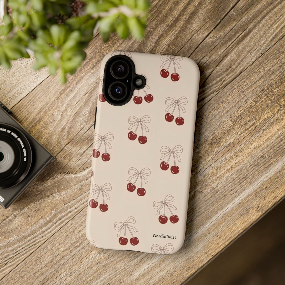 Cherry Pattern Phone Case — Cute Retro Red Cherries on Cream