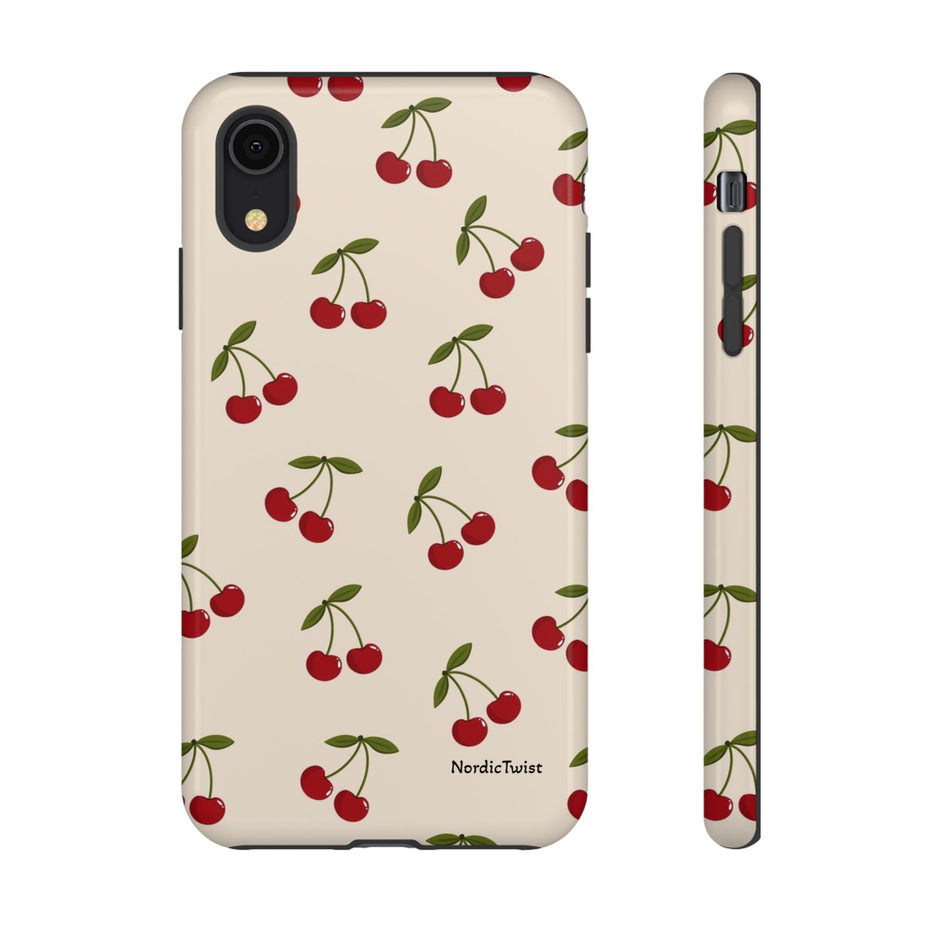 Cherry Pattern Tough Phone Case — Retro Red Cherries on Cream
