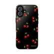 Cherry Pattern Tough Phone Case — Black Retro Cherry iPhone Cover