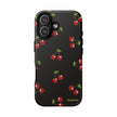 Cherry Pattern Tough Phone Case — Black Retro Cherry iPhone Cover