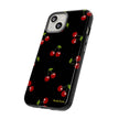 Cherry Pattern Tough Phone Case — Black Retro Cherry iPhone Cover
