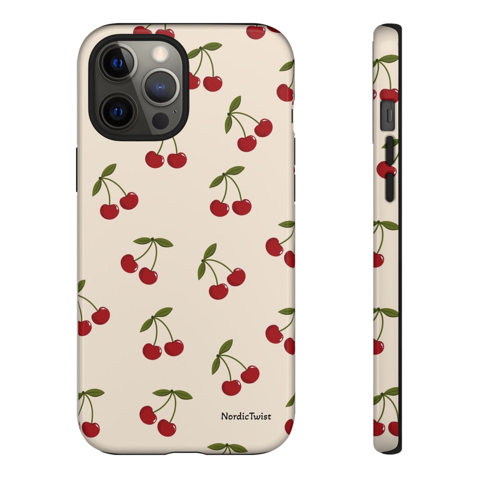 Cherry Pattern Tough Phone Case — Retro Red Cherries on Cream