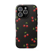 Cherry Pattern Tough Phone Case — Black Retro Cherry iPhone Cover