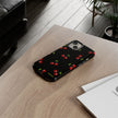 Cherry Pattern Tough Phone Case — Black Retro Cherry iPhone Cover