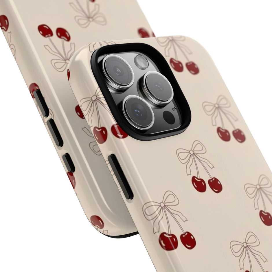 Cherry Pattern Phone Case — Cute Retro Red Cherries on Cream