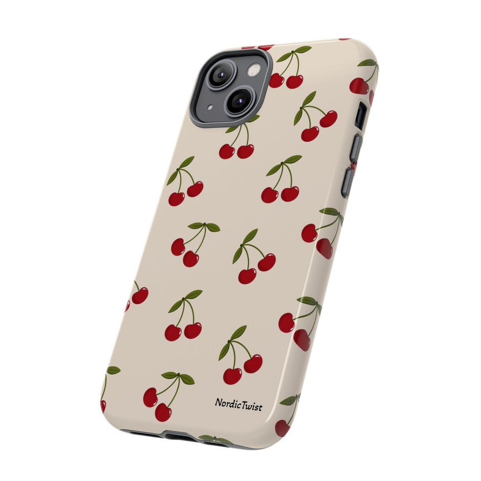 Cherry Pattern Tough Phone Case — Retro Red Cherries on Cream