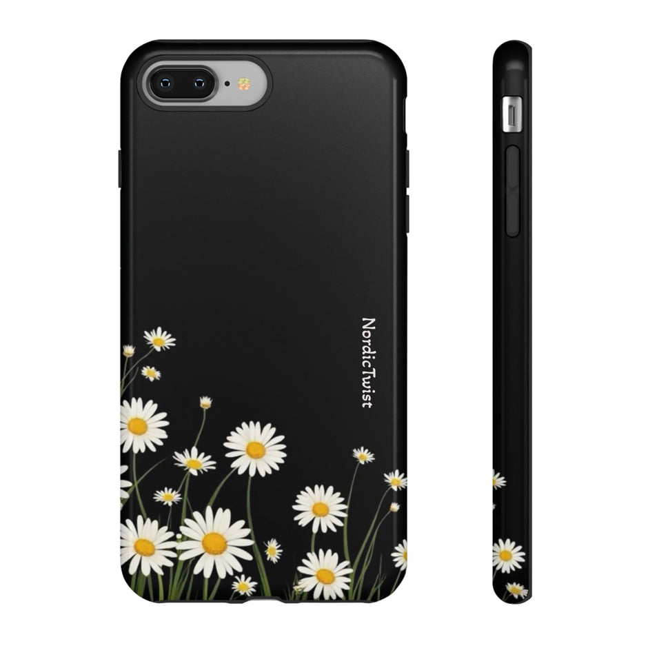 Daisy Floral Tough Phone Case – Protective Black Phone Cover with White Daisies