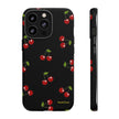 Cherry Pattern Tough Phone Case — Black Retro Cherry iPhone Cover