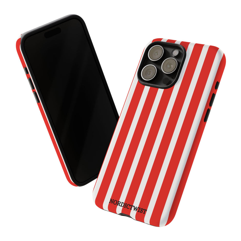 Striped Tough Phone Case - Durable Protection with Stylish Red & White Design