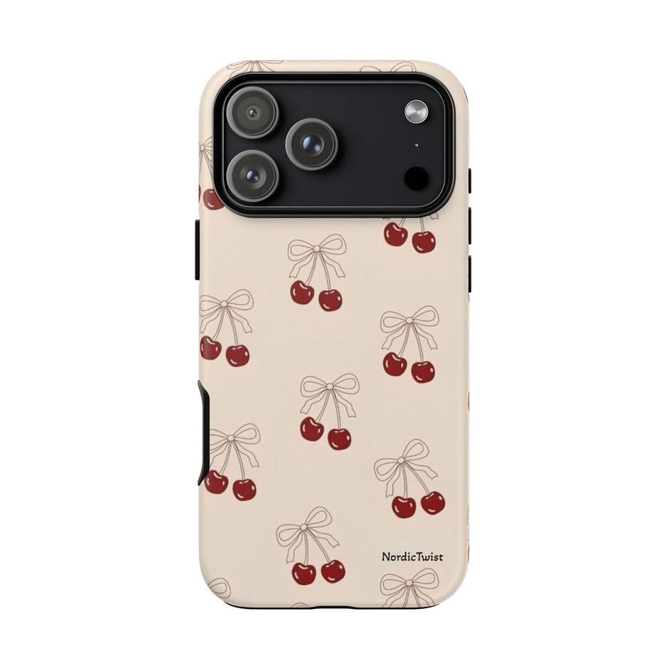 Cherry Pattern Phone Case — Cute Retro Red Cherries on Cream