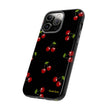 Cherry Pattern Tough Phone Case — Black Retro Cherry iPhone Cover