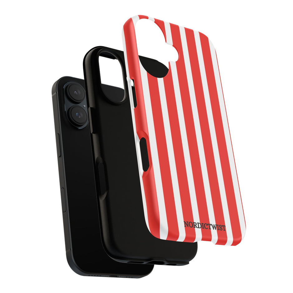 Striped Tough Phone Case - Durable Protection with Stylish Red & White Design