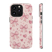 Pink Bow & Hearts Tough Phone Case — Cute Floral Ribbon iPhone Cover
