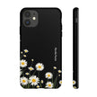 Daisy Floral Tough Phone Case – Protective Black Phone Cover with White Daisies