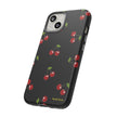 Cherry Pattern Tough Phone Case — Black Retro Cherry iPhone Cover