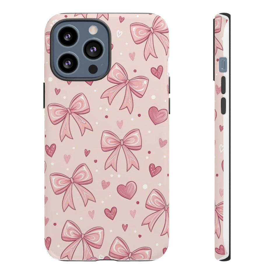 Pink Bow & Hearts Tough Phone Case — Cute Floral Ribbon iPhone Cover