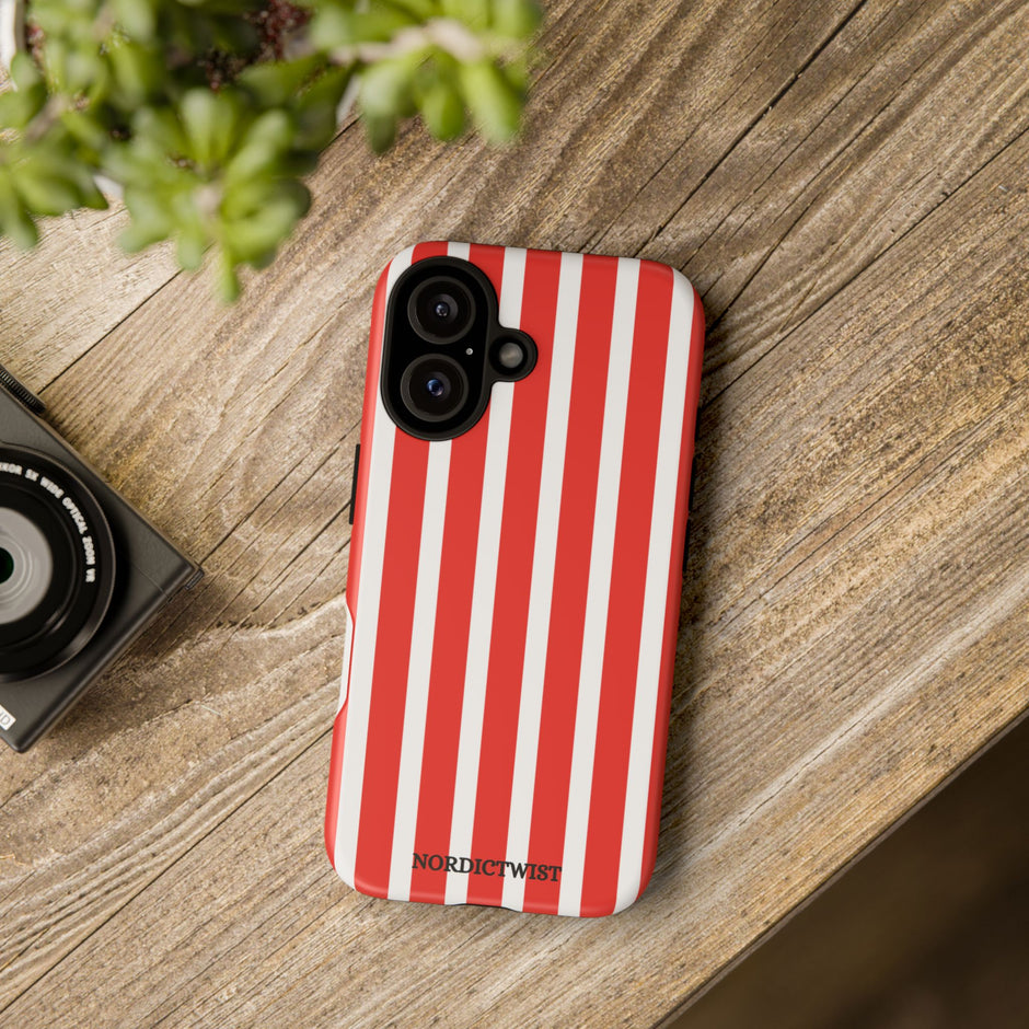 Striped Tough Phone Case - Durable Protection with Stylish Red & White Design