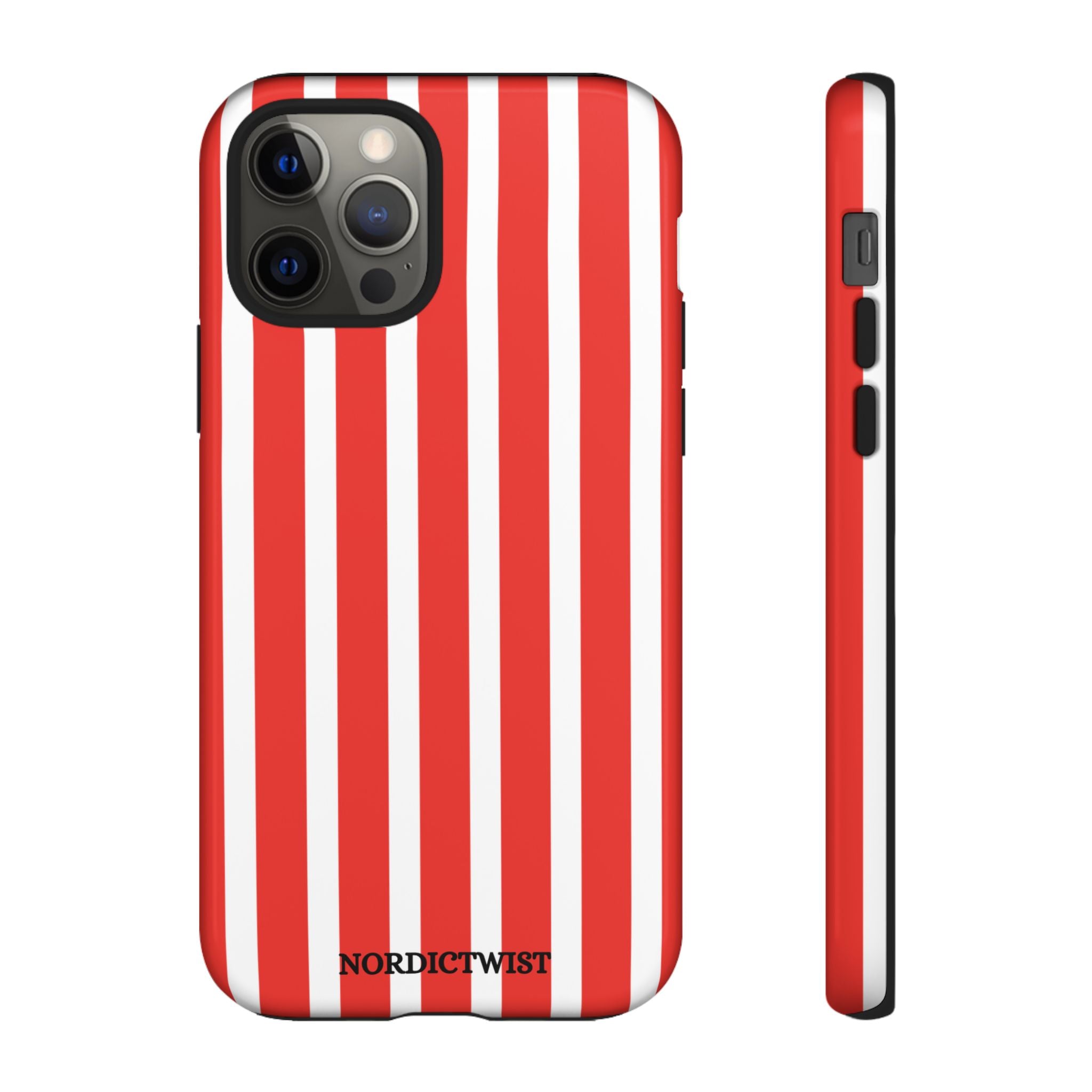 Striped Tough Phone Case - Durable Protection with Stylish Red & White Design