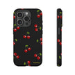 Cherry Pattern Tough Phone Case — Black Retro Cherry iPhone Cover