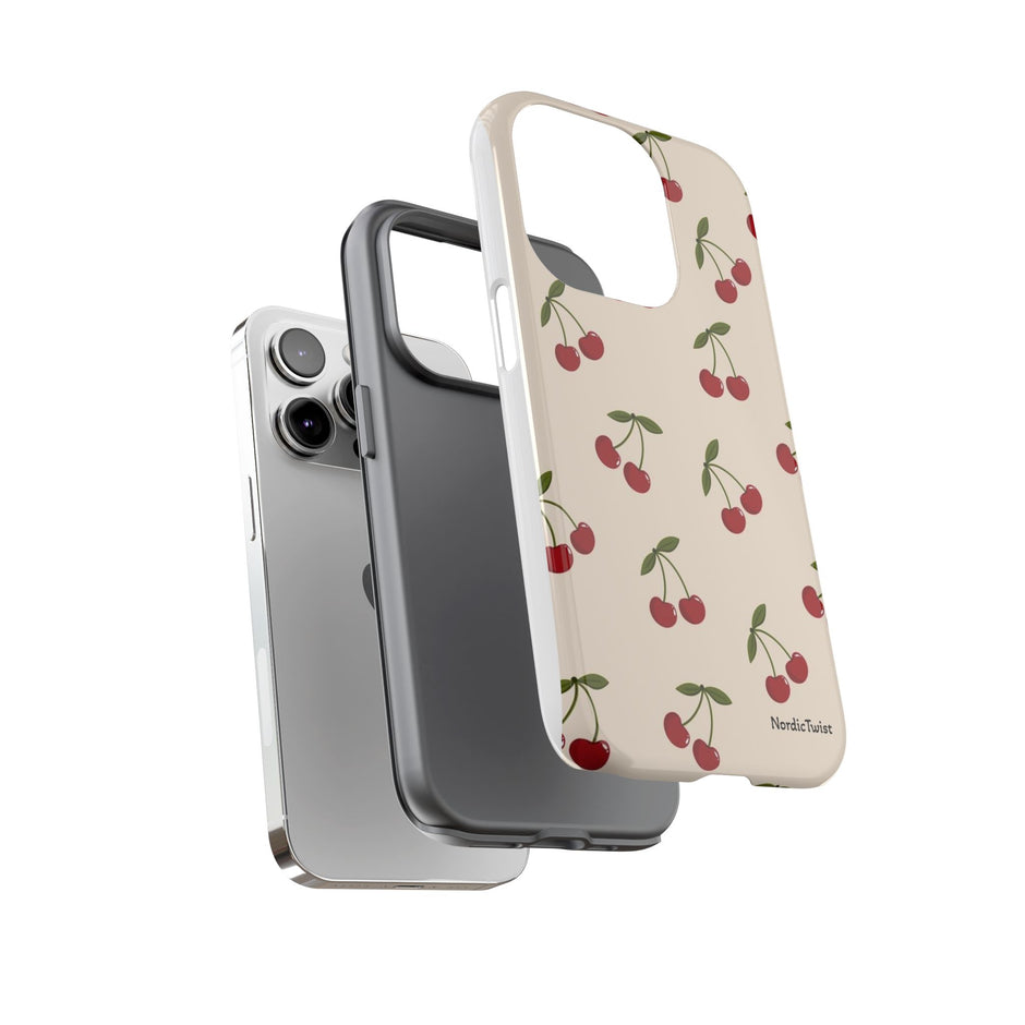 Cherry Pattern Tough Phone Case — Retro Red Cherries on Cream