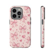 Pink Bow & Hearts Tough Phone Case — Cute Floral Ribbon iPhone Cover