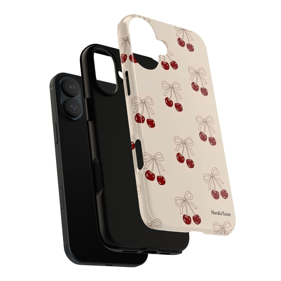 Cherry Pattern Phone Case — Cute Retro Red Cherries on Cream