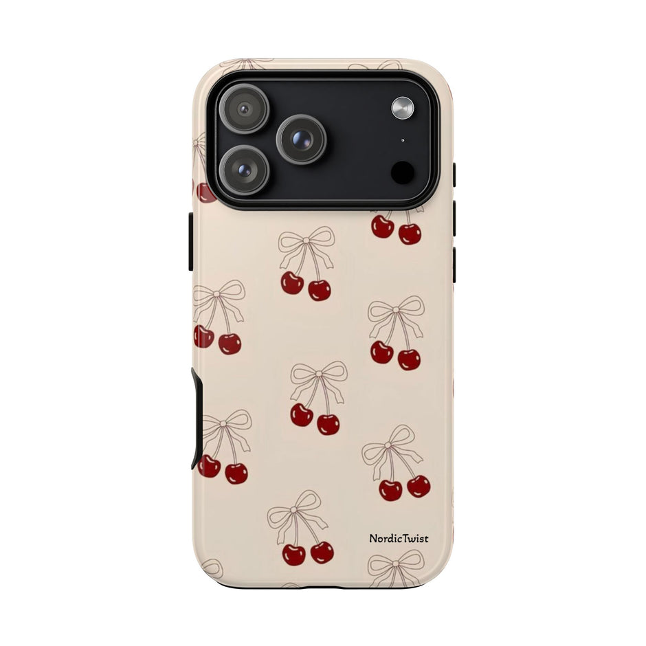 Cherry Pattern Phone Case — Cute Retro Red Cherries on Cream
