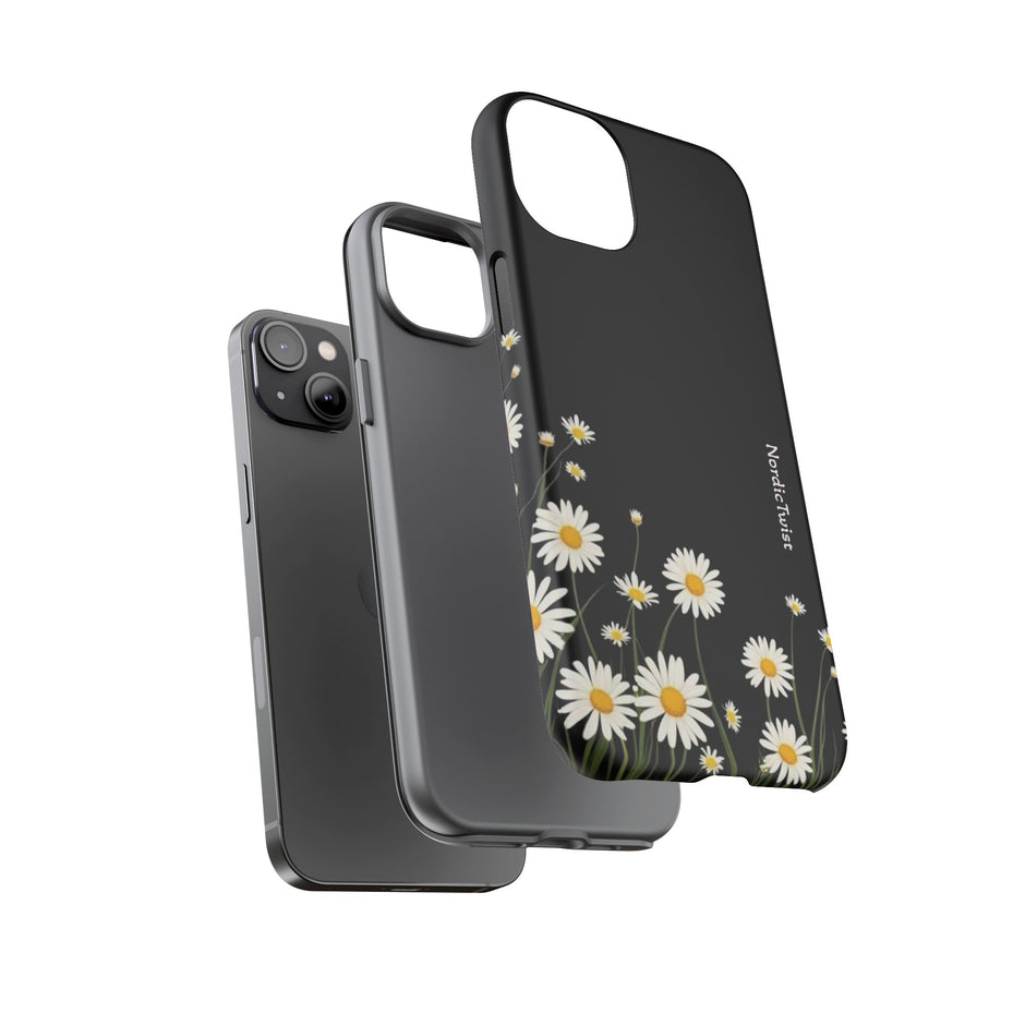 Daisy Floral Tough Phone Case – Protective Black Phone Cover with White Daisies