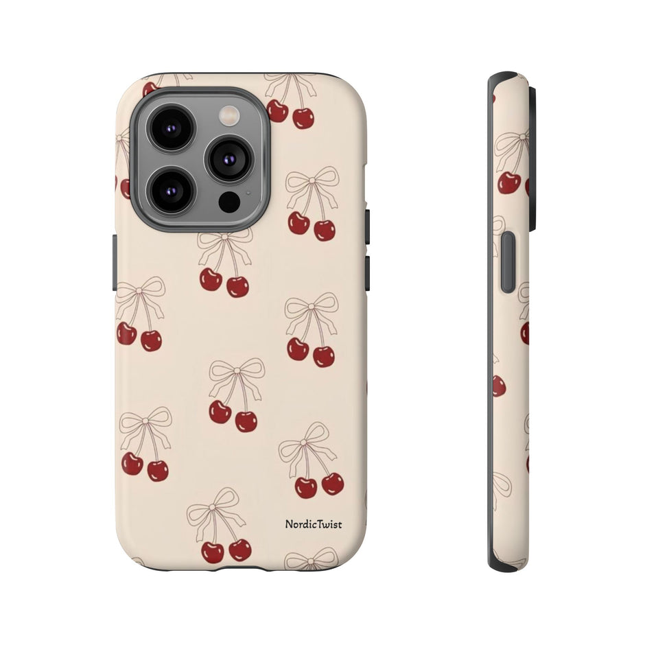 Cherry Pattern Phone Case — Cute Retro Red Cherries on Cream