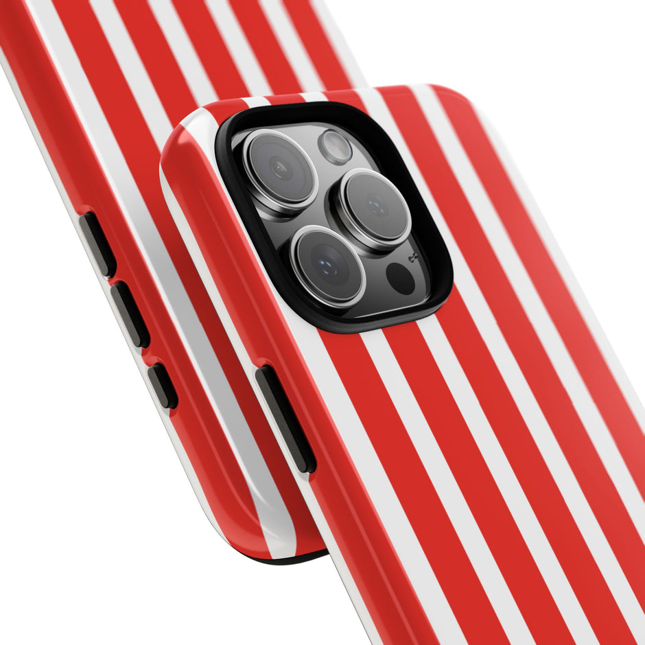 Striped Tough Phone Case - Durable Protection with Stylish Red & White Design