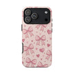 Pink Bow & Hearts Tough Phone Case — Cute Floral Ribbon iPhone Cover