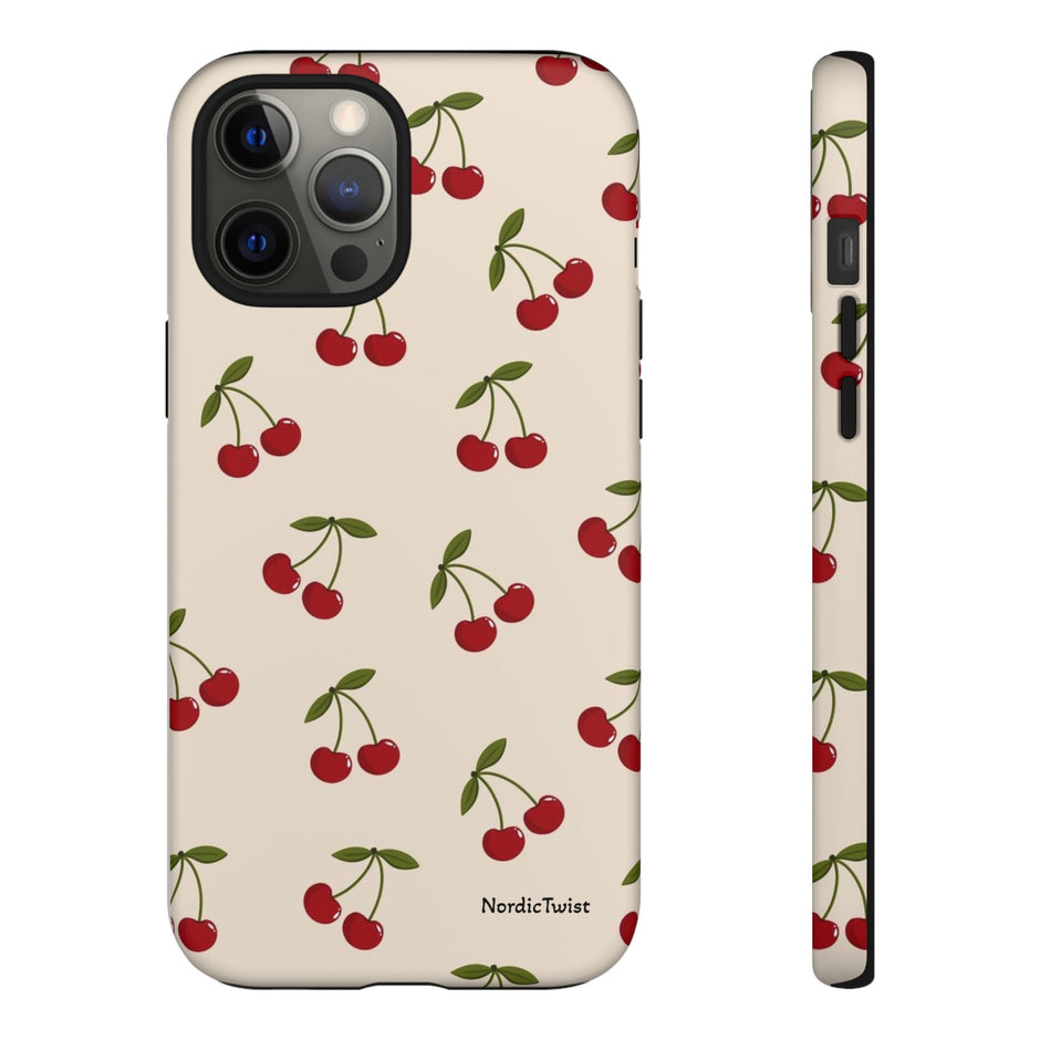 Cherry Pattern Tough Phone Case — Retro Red Cherries on Cream