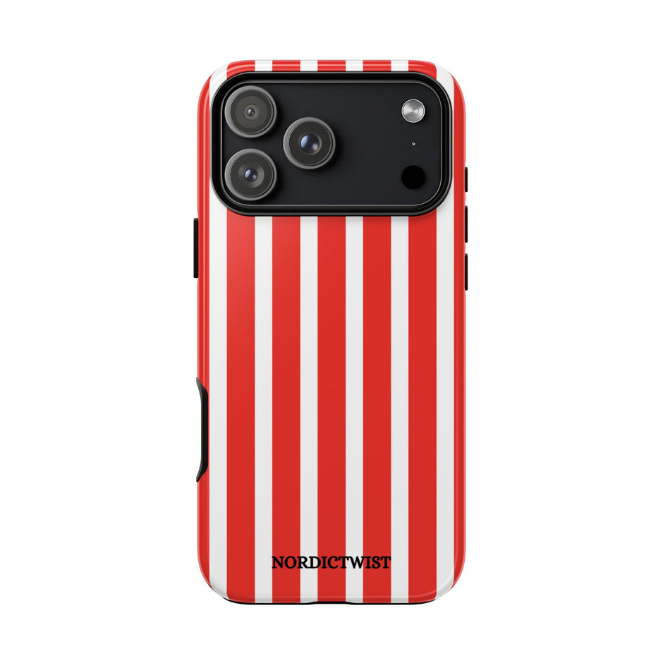 Striped Tough Phone Case - Durable Protection with Stylish Red & White Design