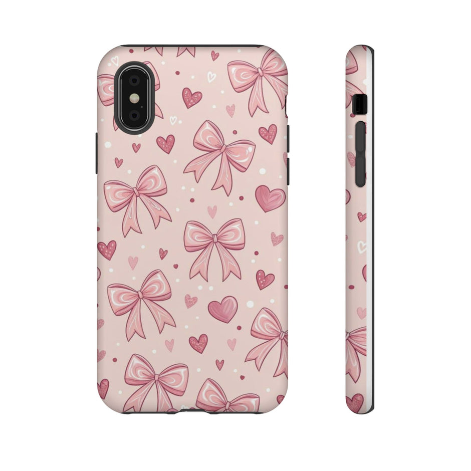 Pink Bow & Hearts Tough Phone Case — Cute Floral Ribbon iPhone Cover
