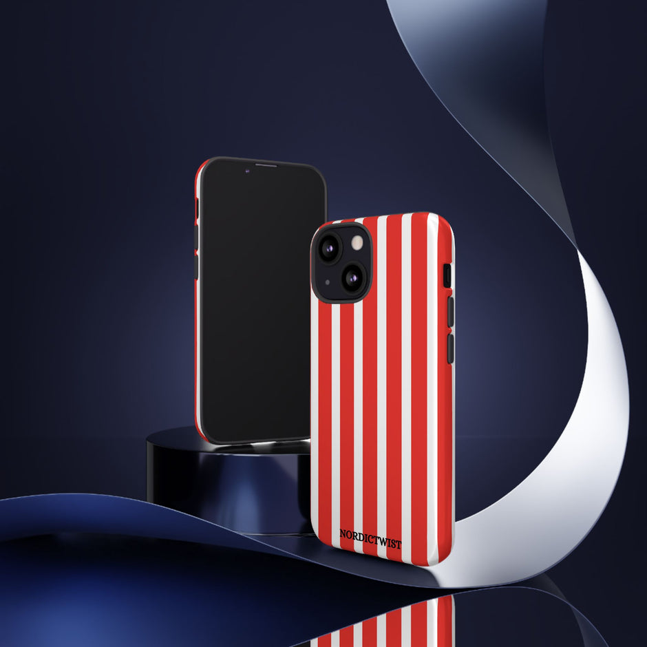 Striped Tough Phone Case - Durable Protection with Stylish Red & White Design