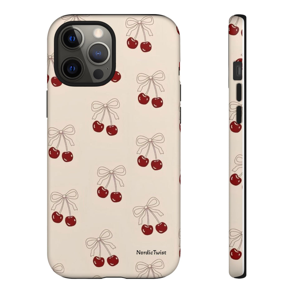 Cherry Pattern Phone Case — Cute Retro Red Cherries on Cream