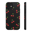 Cherry Pattern Tough Phone Case — Black Retro Cherry iPhone Cover