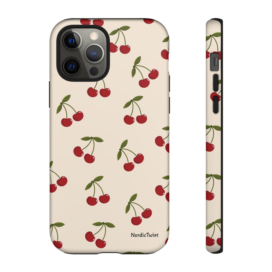 Cherry Pattern Tough Phone Case — Retro Red Cherries on Cream