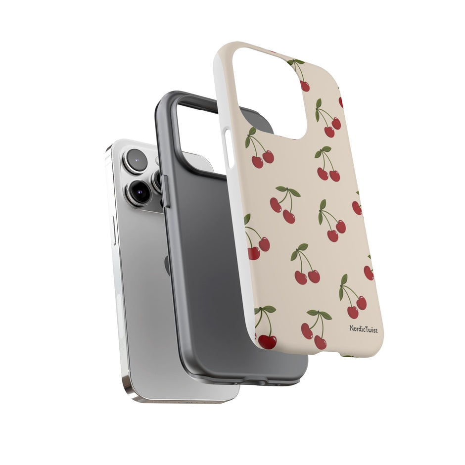 Cherry Pattern Tough Phone Case — Retro Red Cherries on Cream