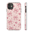 Pink Bow & Hearts Tough Phone Case — Cute Floral Ribbon iPhone Cover