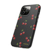 Cherry Pattern Tough Phone Case — Black Retro Cherry iPhone Cover