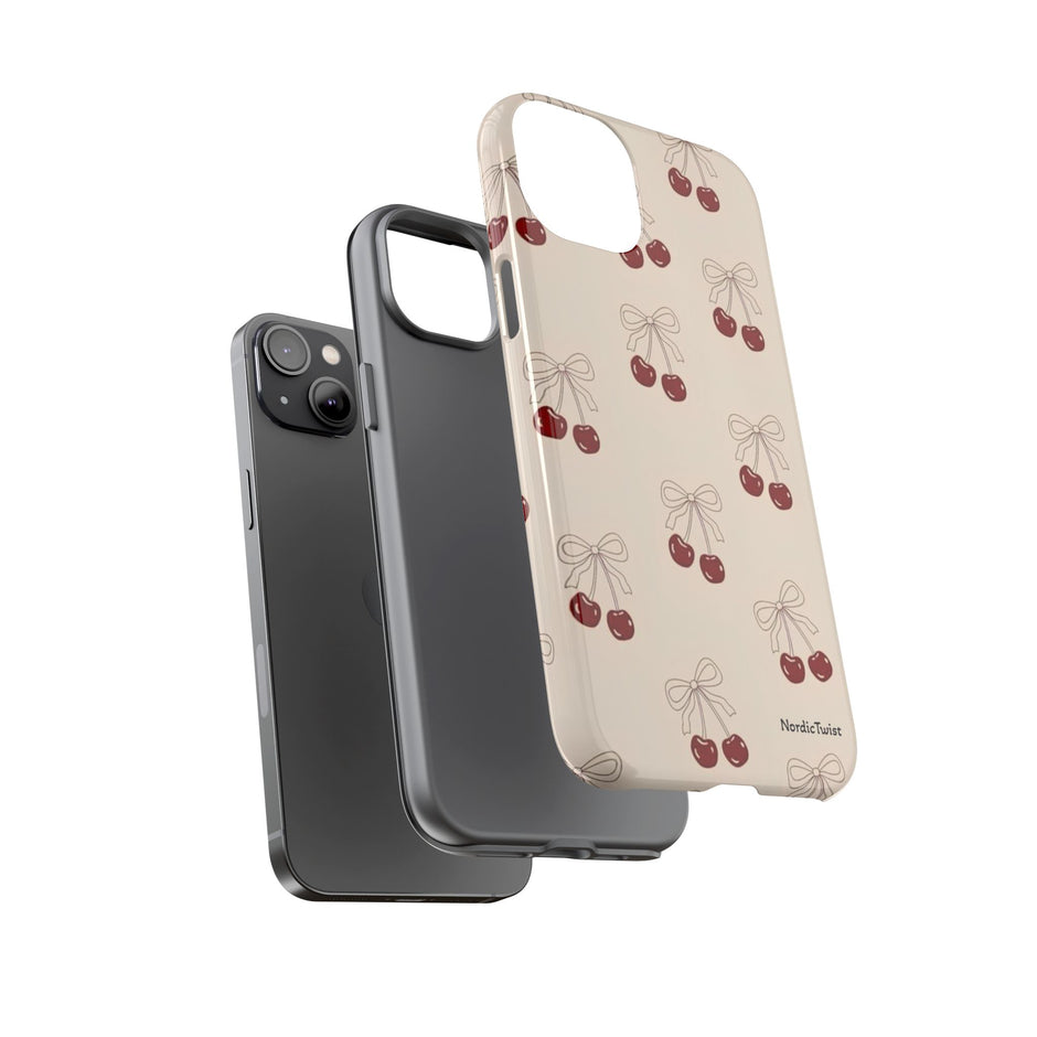 Cherry Pattern Phone Case — Cute Retro Red Cherries on Cream