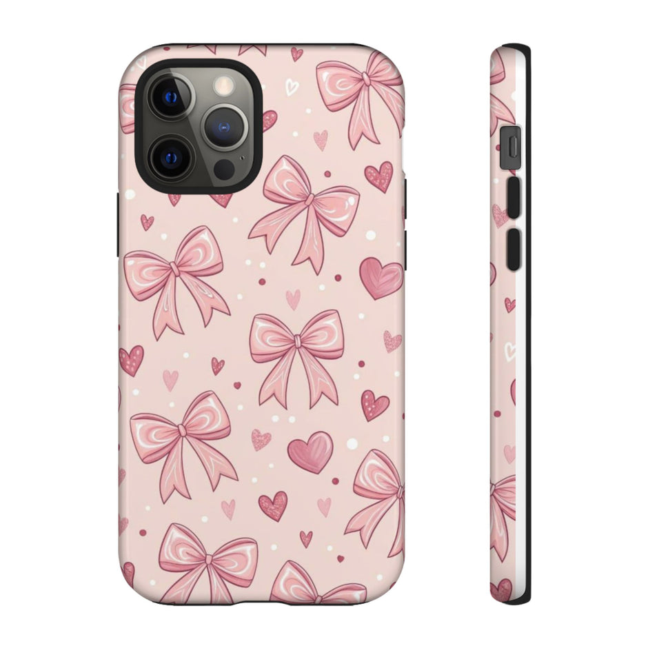 Pink Bow & Hearts Tough Phone Case — Cute Floral Ribbon iPhone Cover