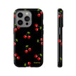 Cherry Pattern Tough Phone Case — Black Retro Cherry iPhone Cover